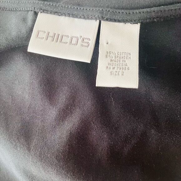 Chico’s black Surplice faux wrap top with side ruching, 3/4 sleeves sz 2 (12/L) - Picture 6 of 6